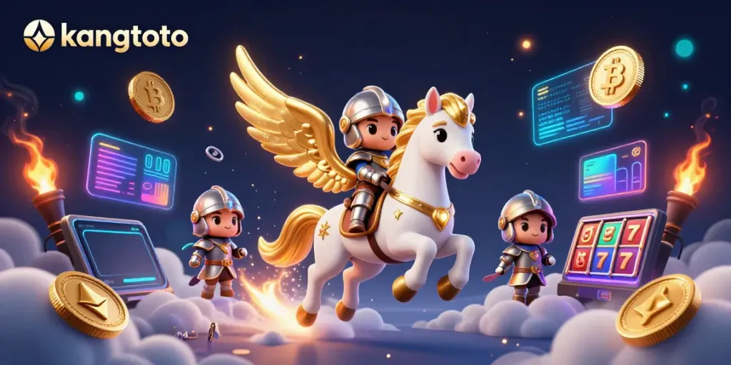 Memainkan permainan kasino KANGTOTO dengan slot berkilau dan karakter berkuda yang menawan.