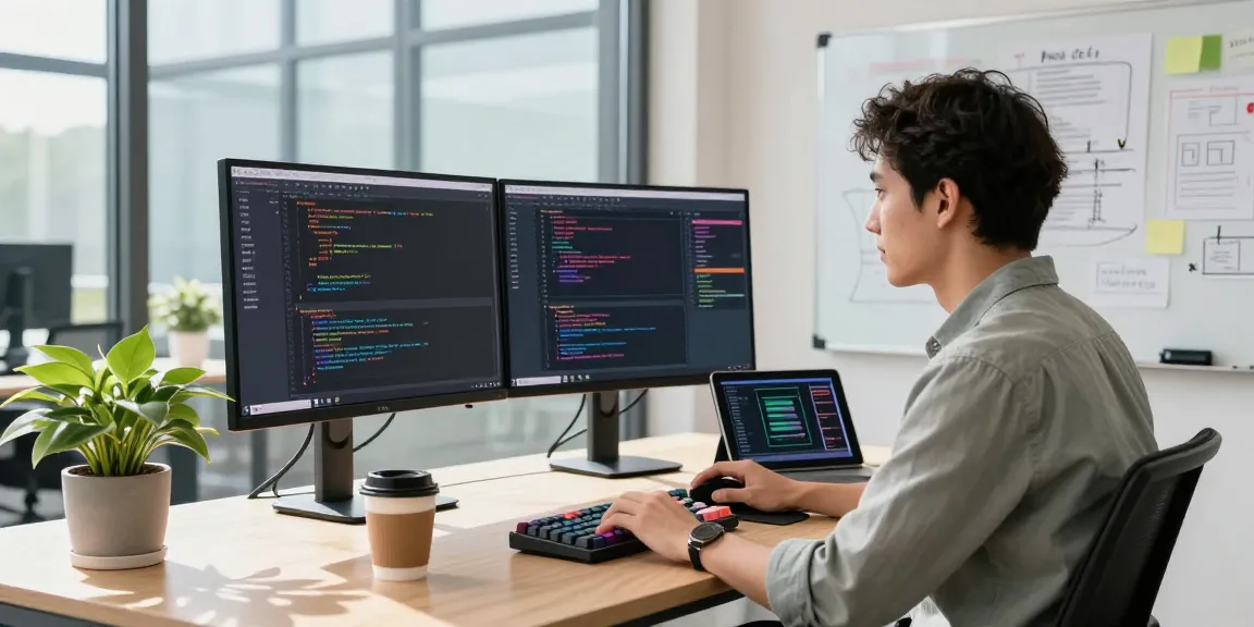 Developer in a modern office focused on coding, representing the WPS Official Website environment.