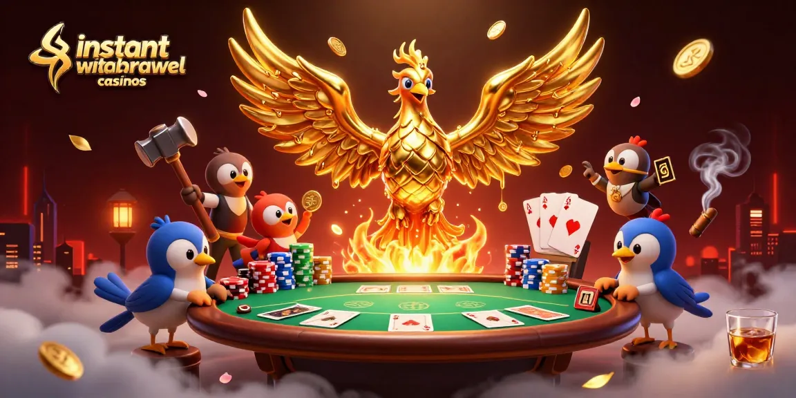 Experience the excitement of instant withdrawal casinos with gold coins and poker elements in a dynamic 3D scene.